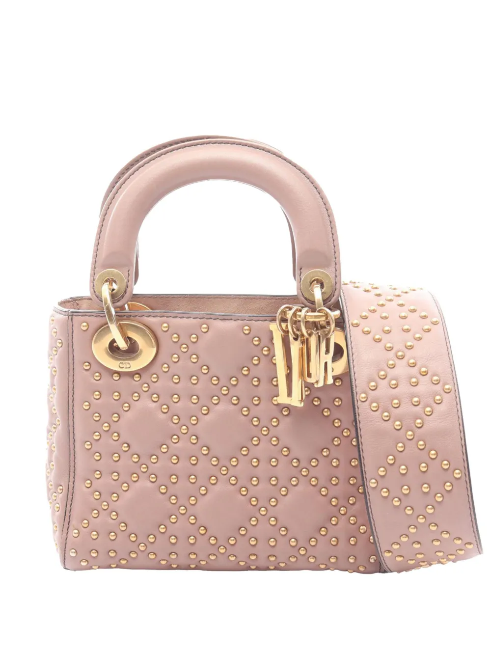 Christian Dior Pre-Owned 2010-2026 Mini Lambskin Cannage Studded Supple Lady Dior satchel - Rosa