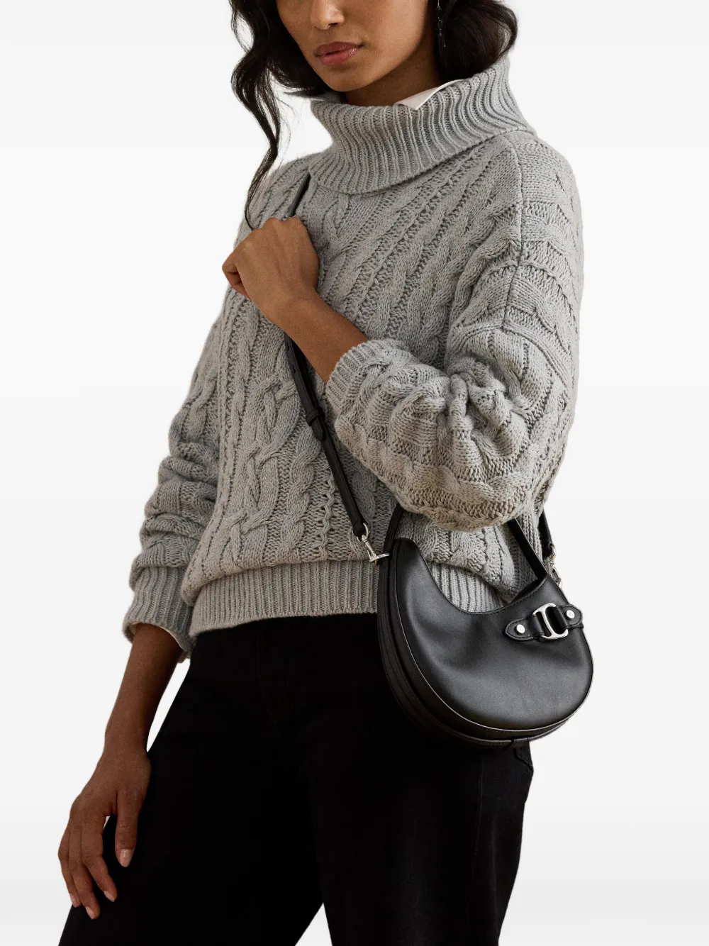 Lauren Ralph Lauren Tasha kleine leren shopper met D-ring Zwart