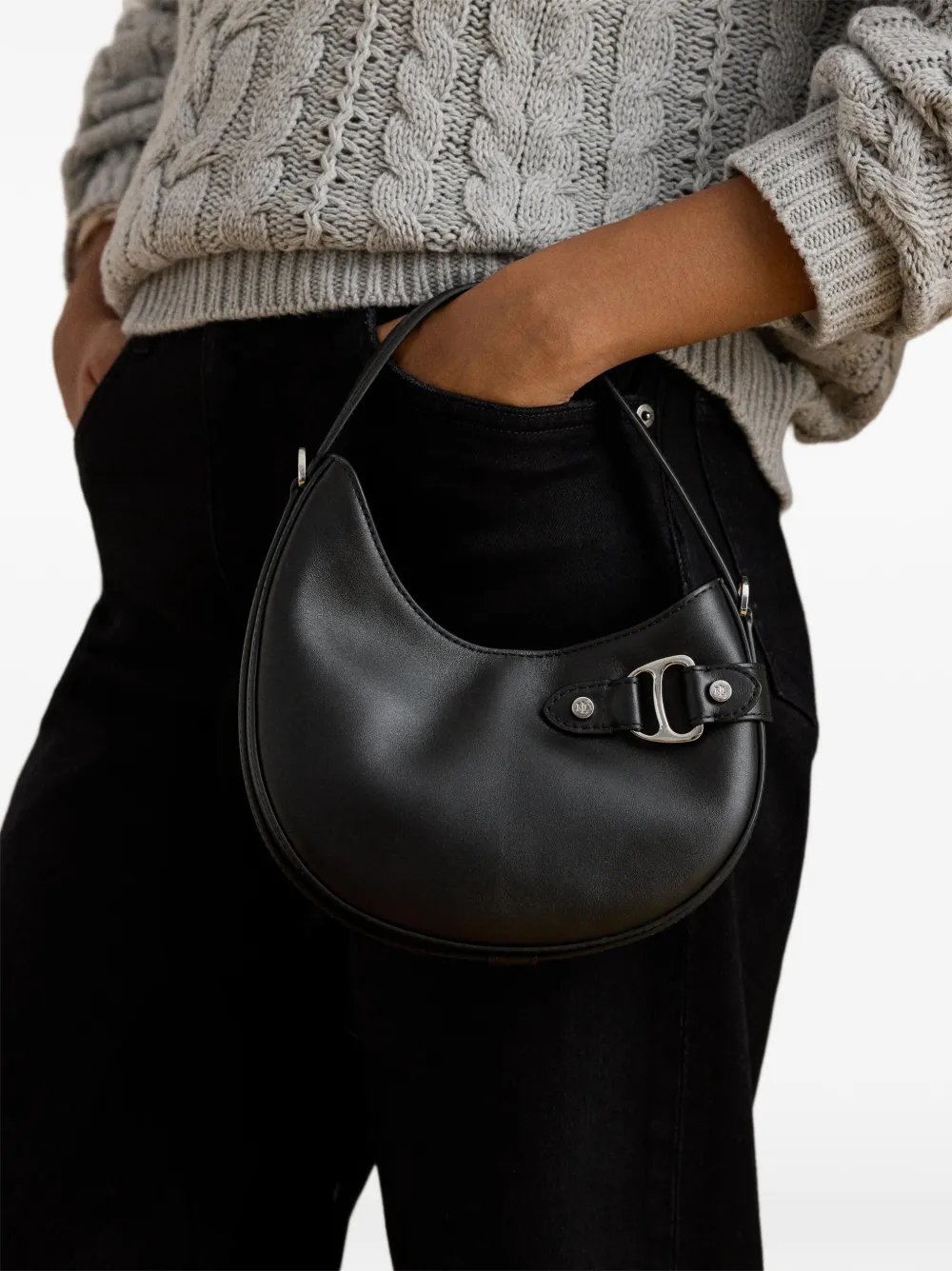 Lauren Ralph Lauren Tasha kleine leren shopper met D-ring Zwart