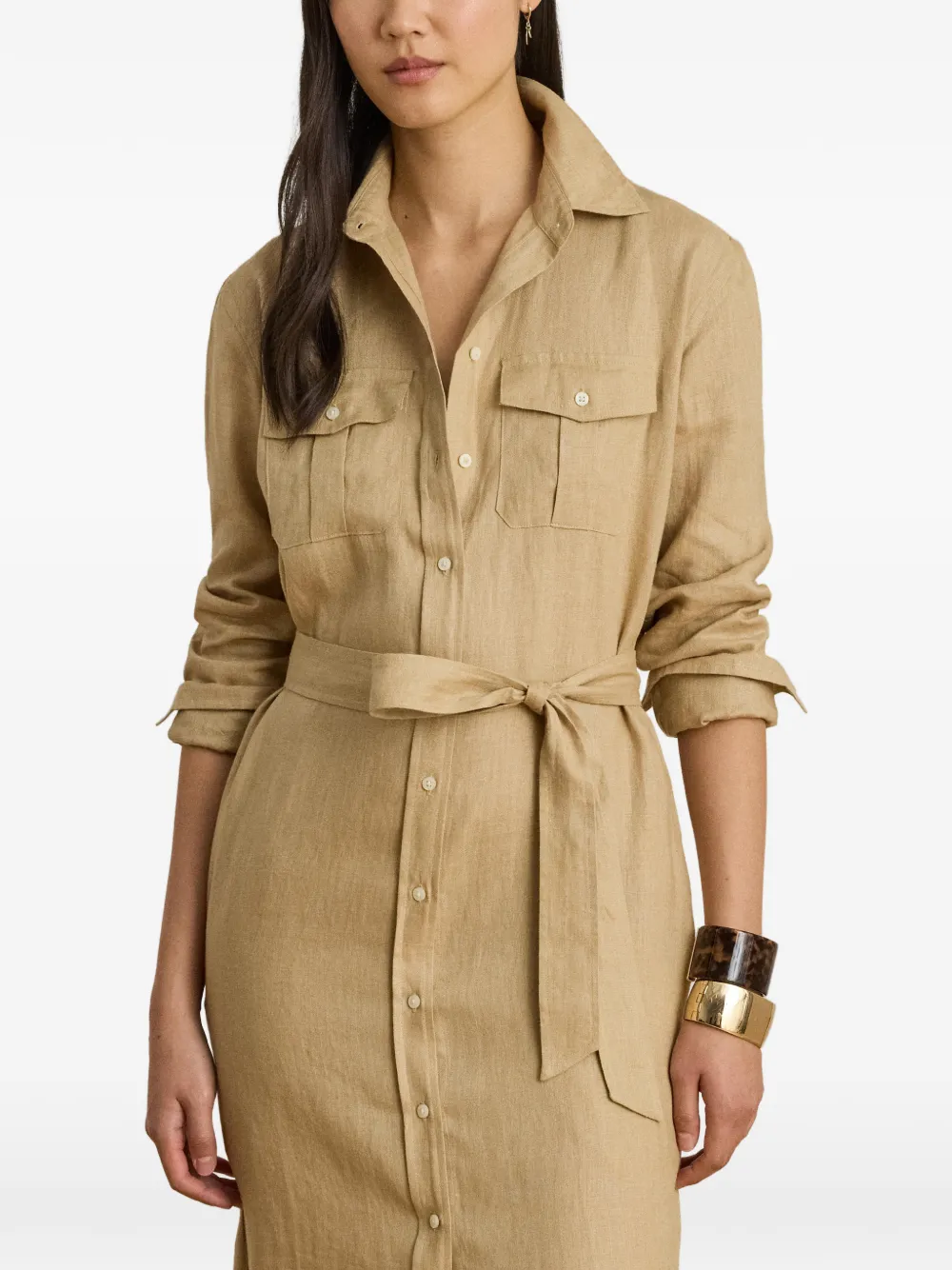 Lauren Ralph Lauren Linnen midi-blousejurk Beige