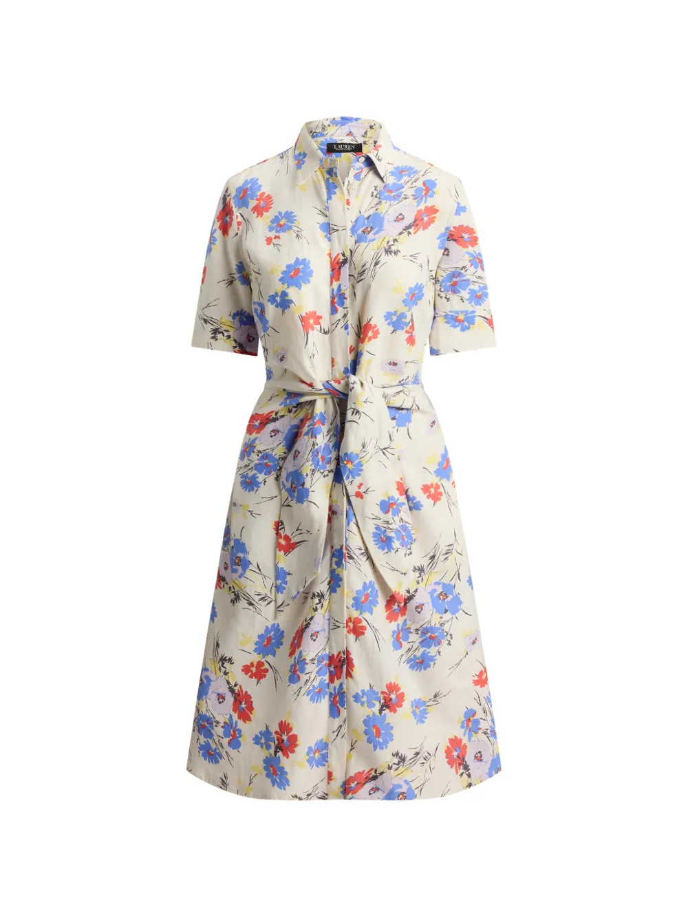 Lauren Ralph Lauren floral-print tie-front midi shirtdress - Toni neutri