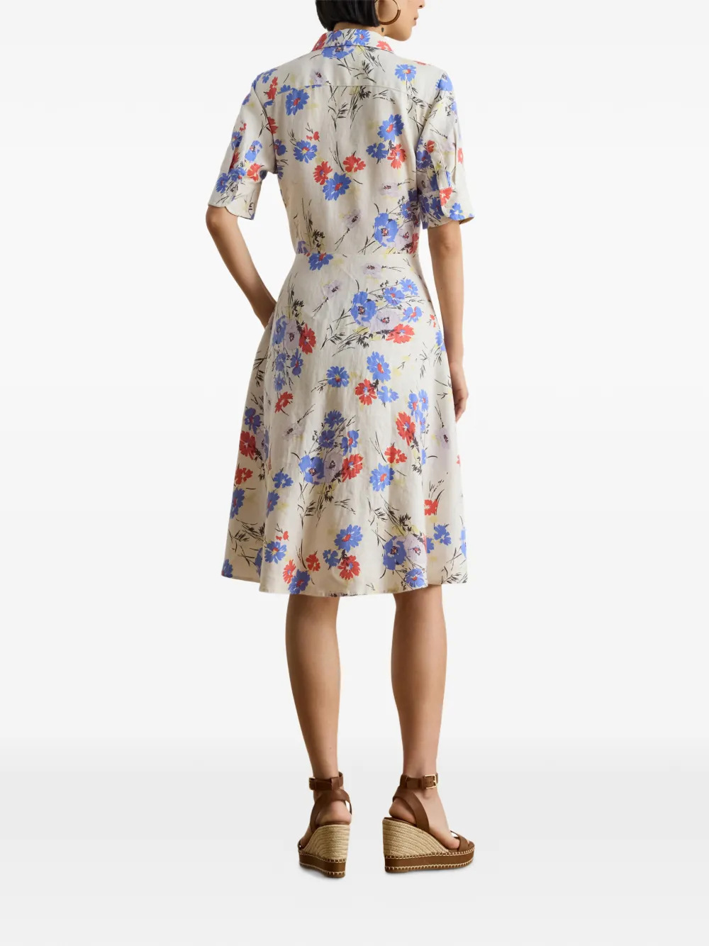 Lauren Ralph Lauren Midi-blousejurk met bloemenprint en gestrikte voorkant Beige