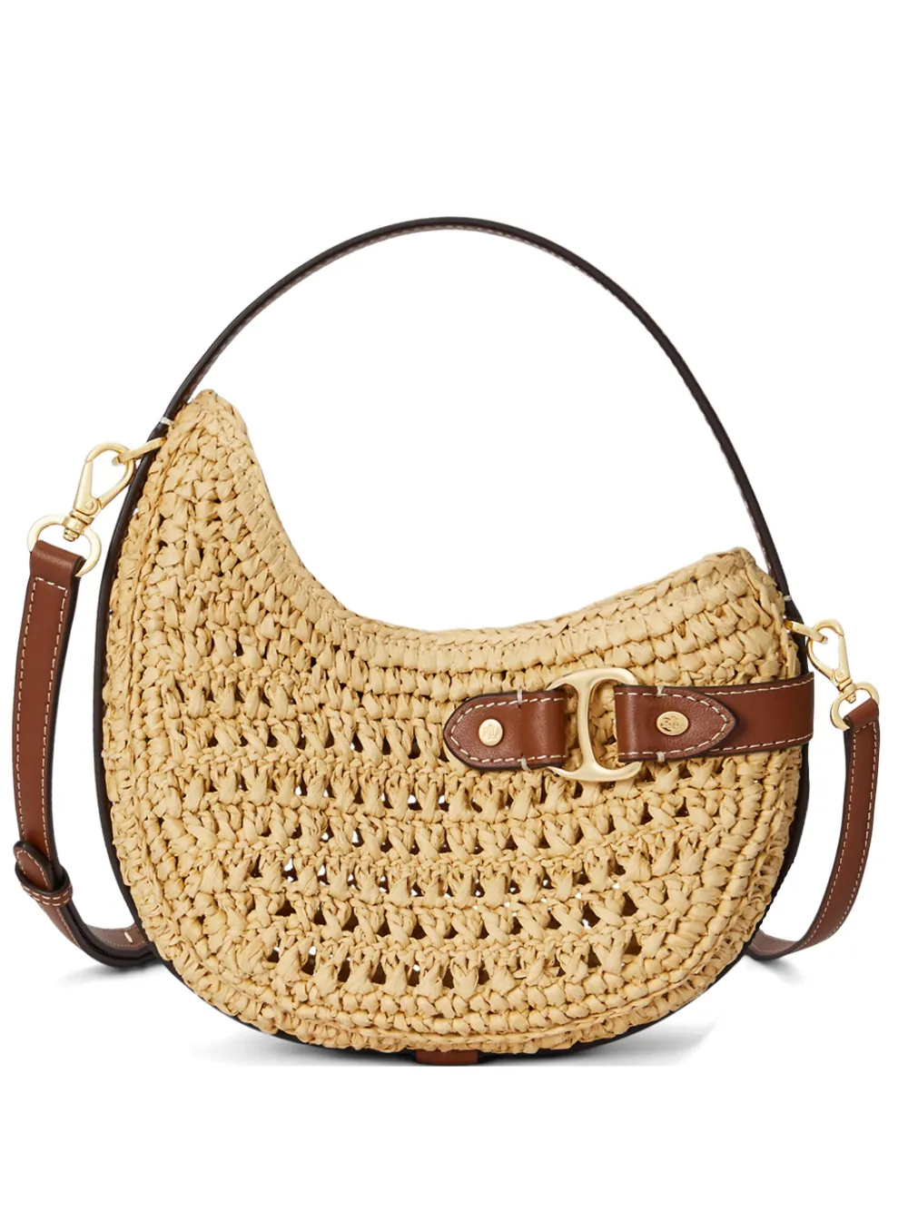 Lauren Ralph Lauren small Tasha leather-trimmed crochet-straw tote bag - Toni neutri