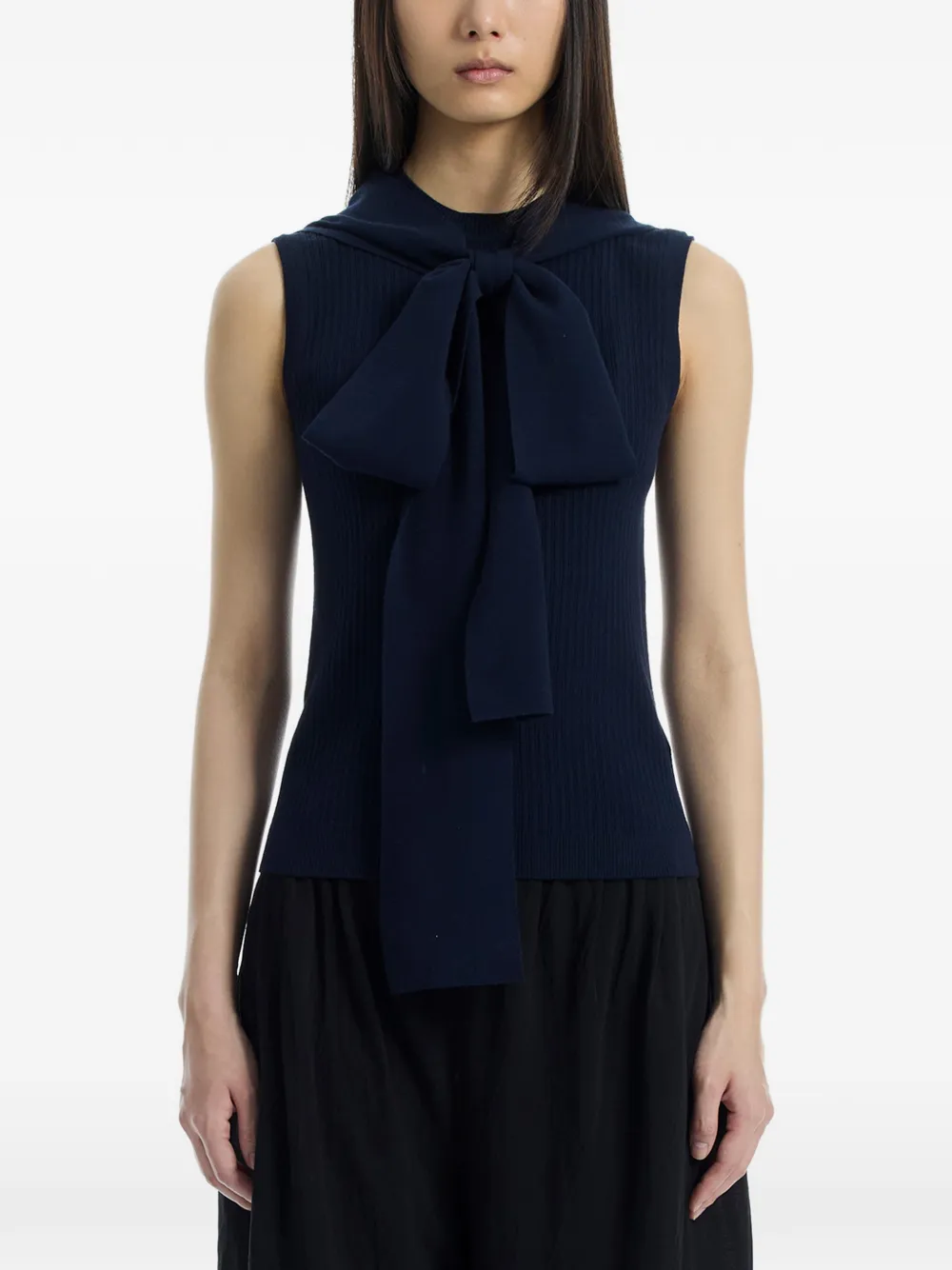 System scarf-tie ribbed-knit top - Blu