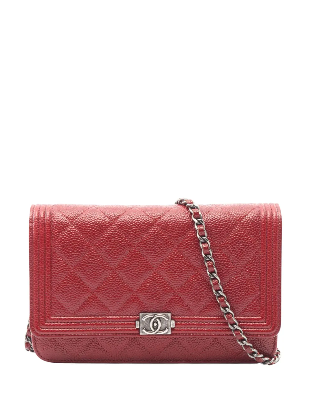 CHANEL Pre-Owned 2014-2015 Quilted Caviar Boy Wallet on Chain crossbody bag - Rosso