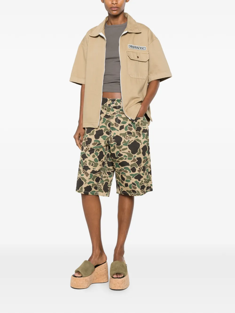 Replay Ripstop shorts met camouflageprint Groen