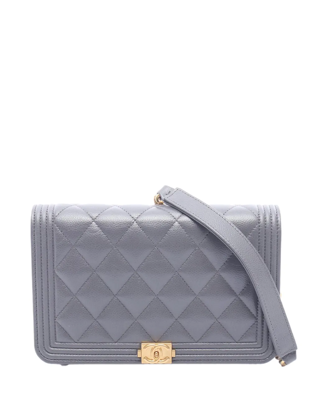 CHANEL Pre-Owned 2021-2026 Quilted Caviar Boy Wallet on Chain crossbody bag - Grigio