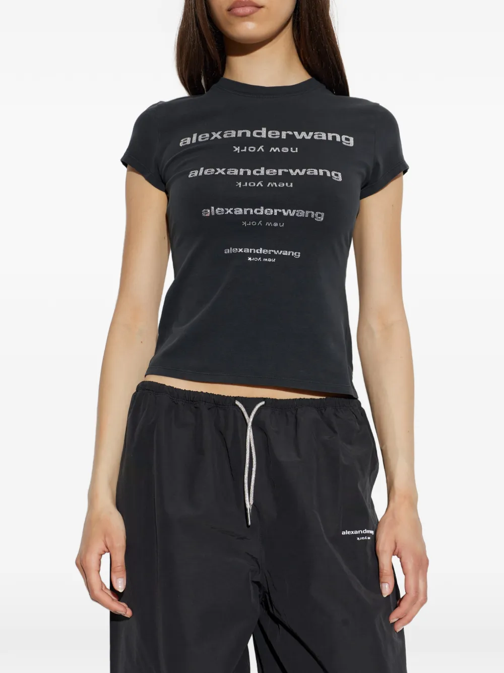 Alexander Wang T-shirt met kristallen logo Zwart