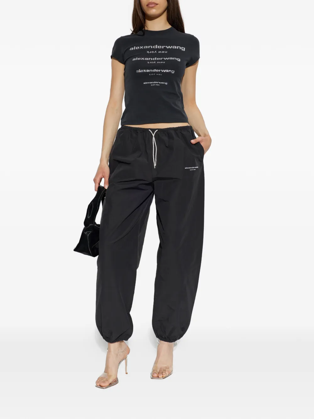 Alexander Wang T-shirt met kristallen logo Zwart