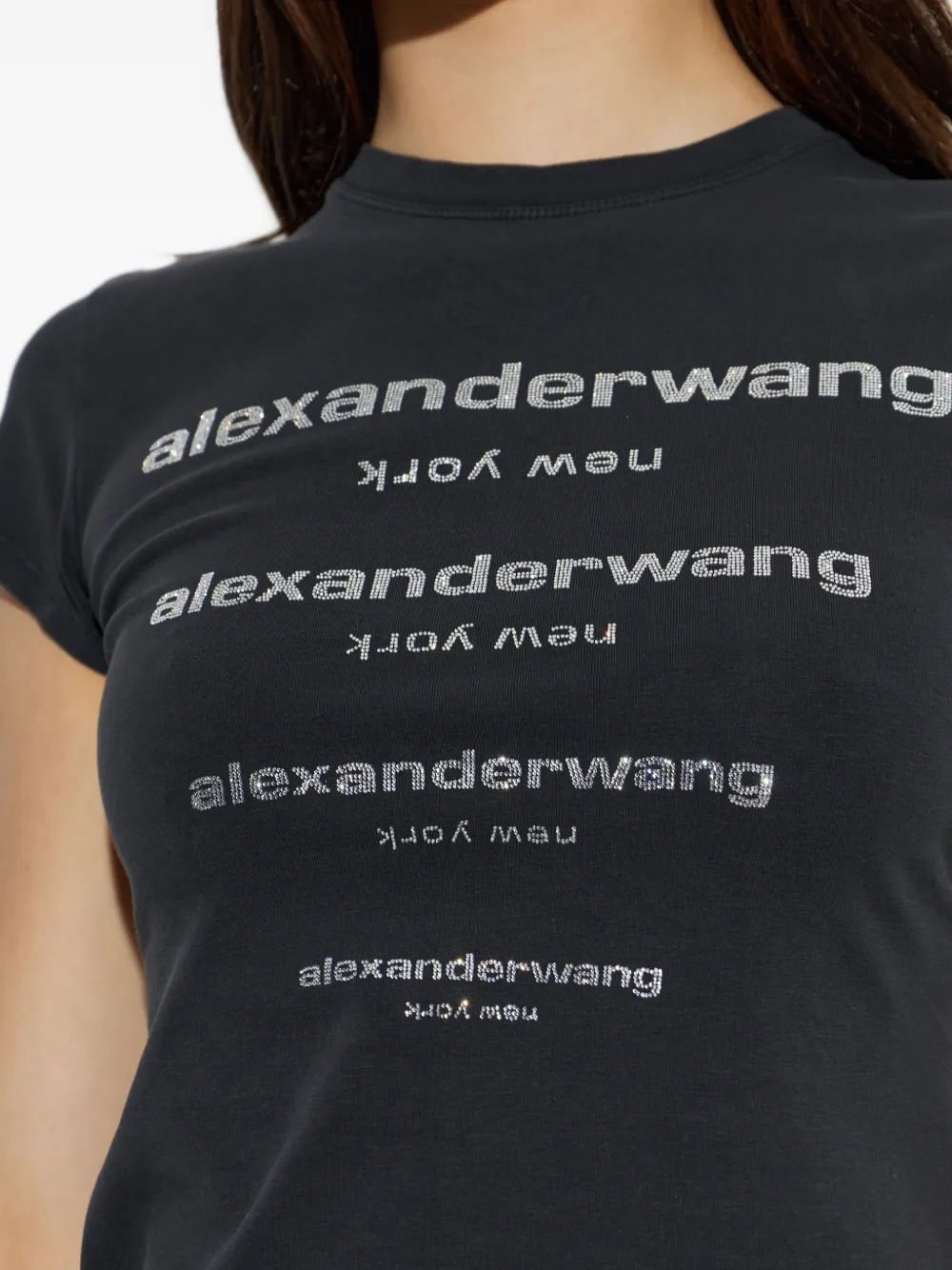 Alexander Wang T-shirt met kristallen logo Zwart