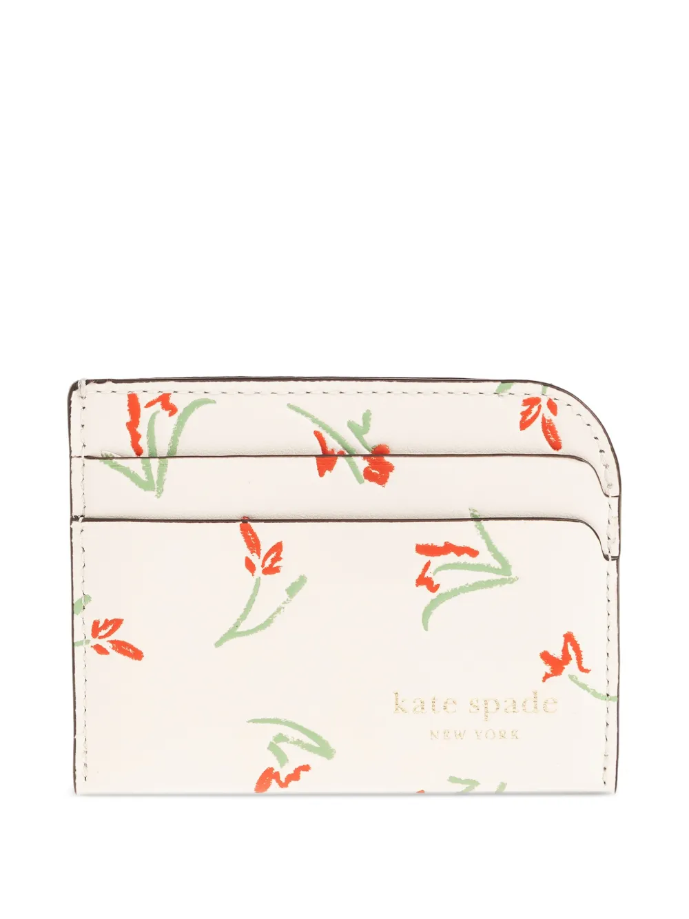 Kate Spade Devin floral-print leather card holder - Bianco