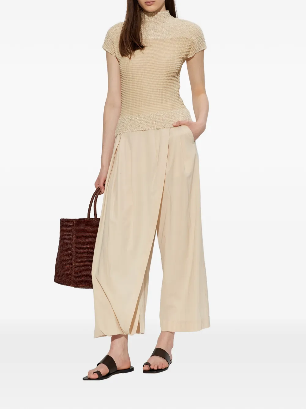 Issey Miyake Pleated short-sleeve T-shirt | Neutrals | FARFETCH ZA