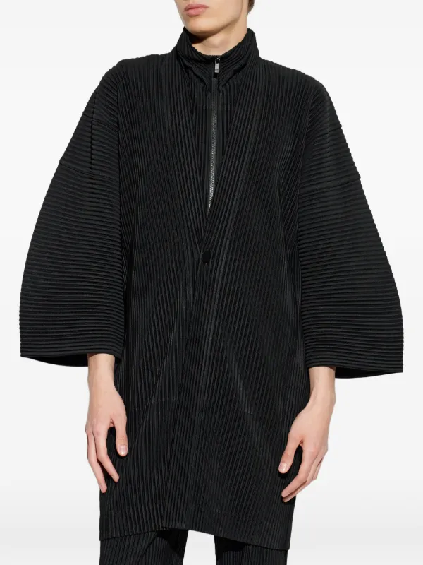 Homme Plissé Issey Miyake Pleated wide-sleeve Coat | Black | FARFETCH