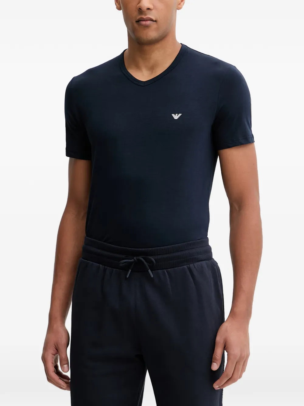 Emporio Armani Set con T-shirt loungewear in jersey elasticizzato con scollo a V (2 pezzi) - Blu