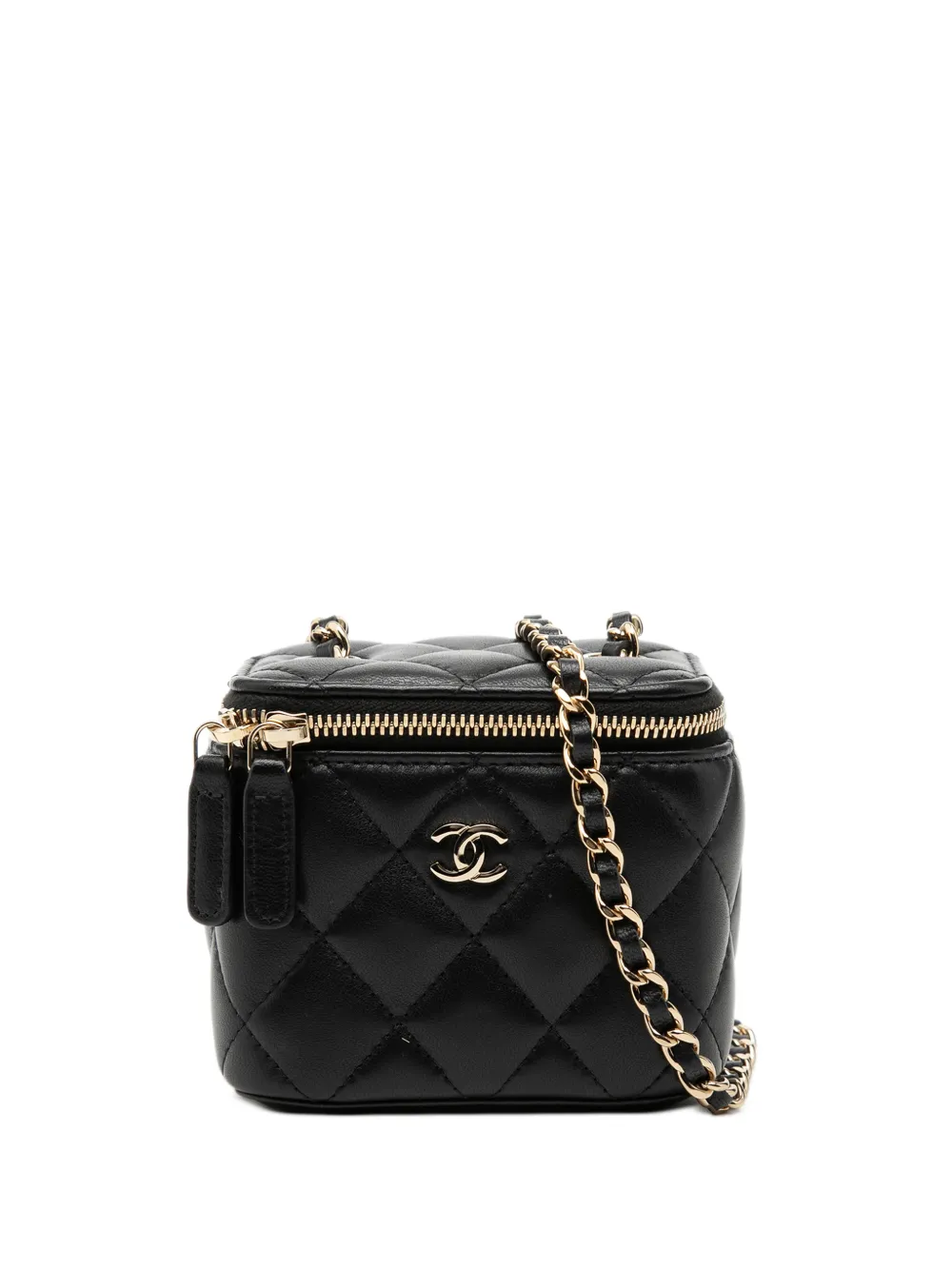 CHANEL Pre-Owned 2021 Mini Quilted Lambskin Vanity Case with Chain crossbody bag - Nero