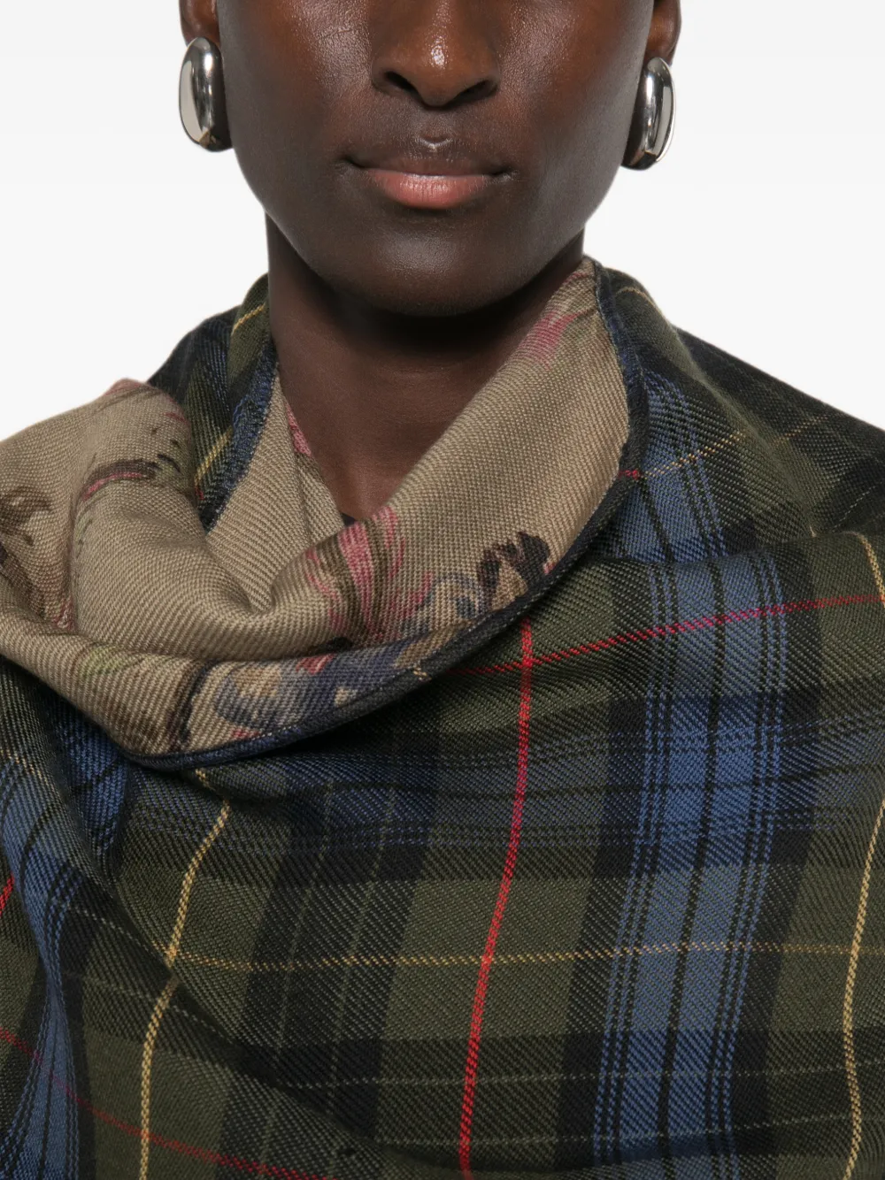 ETRO Poncho met tartan ruit en franje Groen