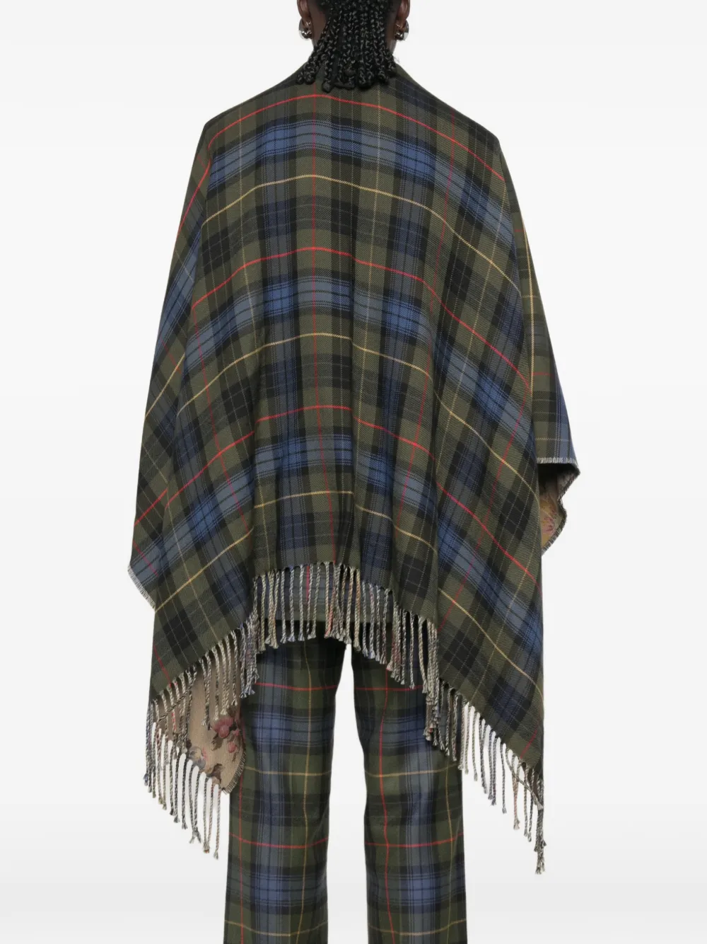 ETRO Poncho met tartan ruit en franje Groen