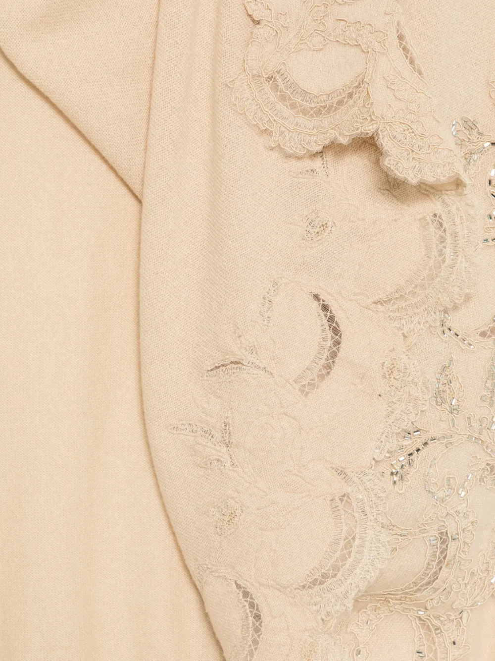 Ermanno Scervino Sjaal met pailletten en kanten afwerking Beige