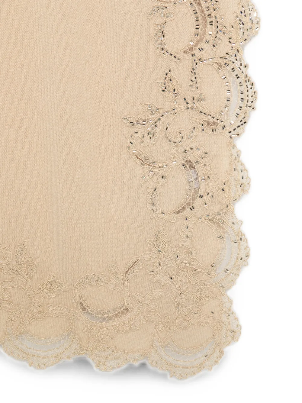 Ermanno Scervino Sjaal met pailletten en kanten afwerking Beige
