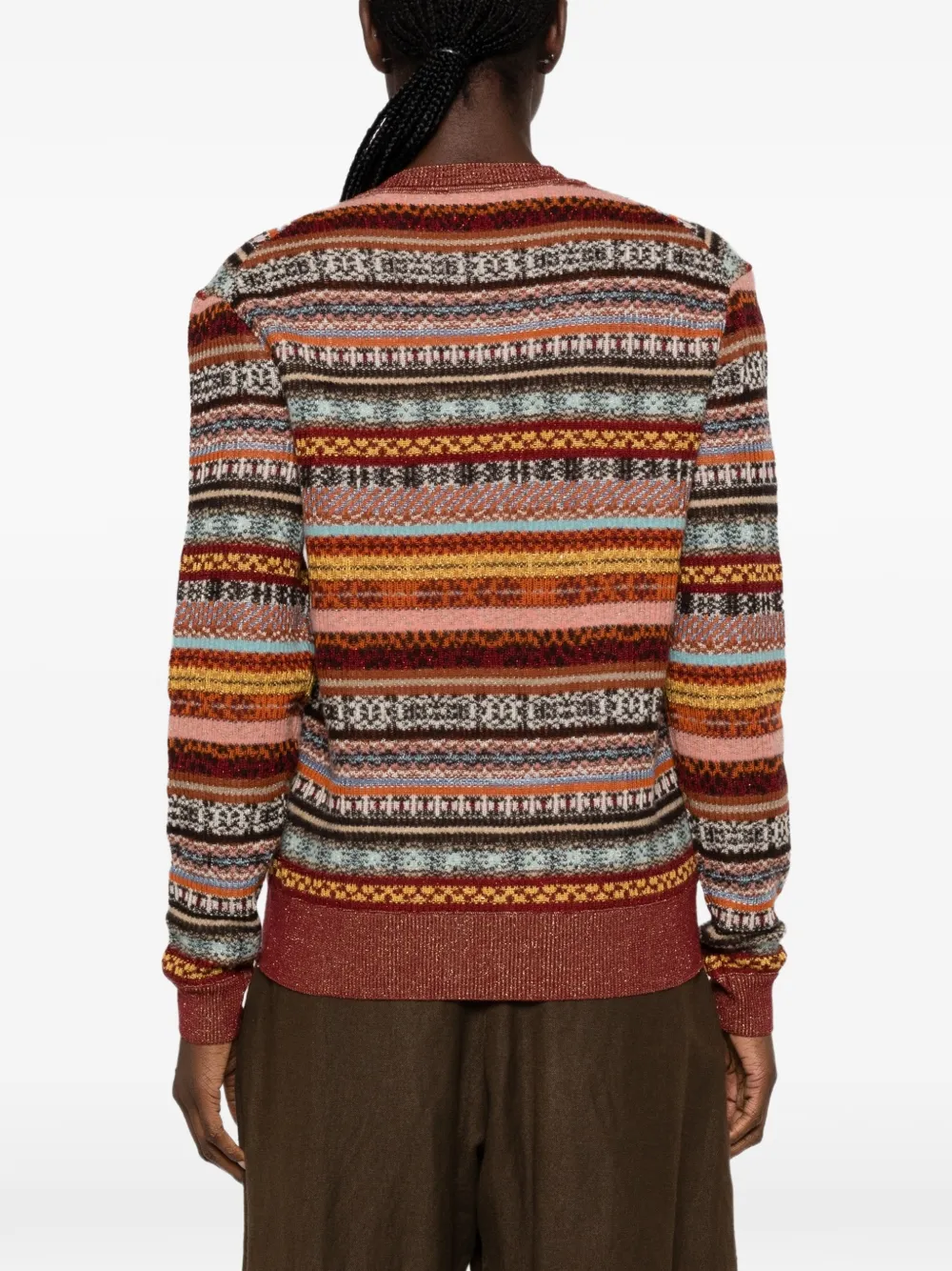 ETRO Trui met geometrisch patroon en V-hals Bruin