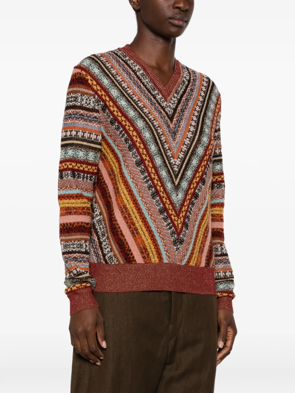 ETRO Trui met geometrisch patroon en V-hals Bruin