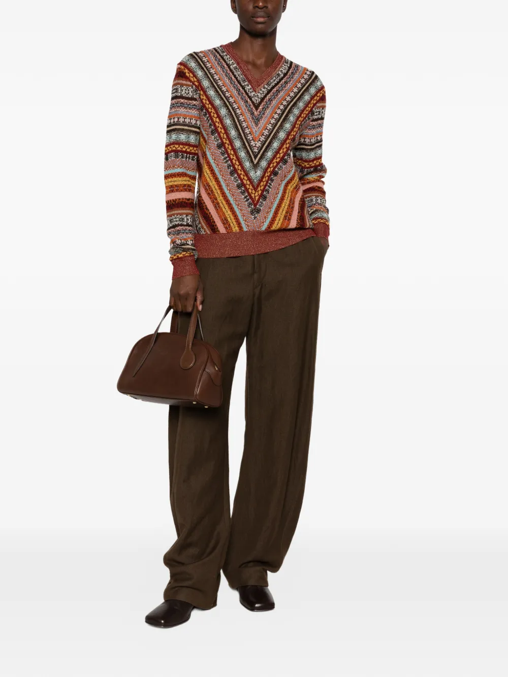ETRO Trui met geometrisch patroon en V-hals Bruin
