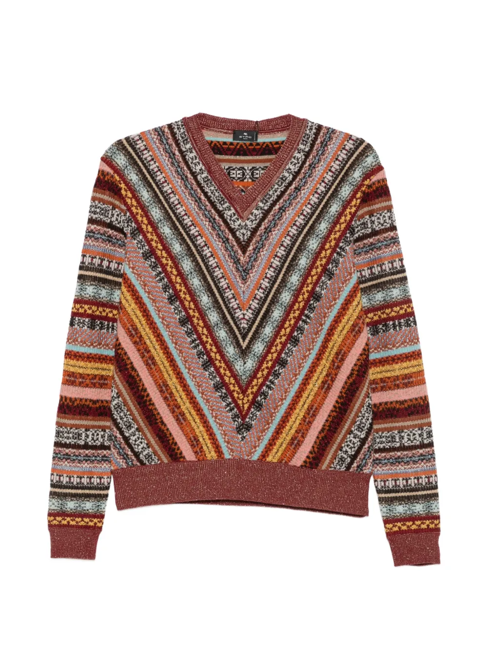 ETRO geometric-pattern V-neck sweater - Brown
