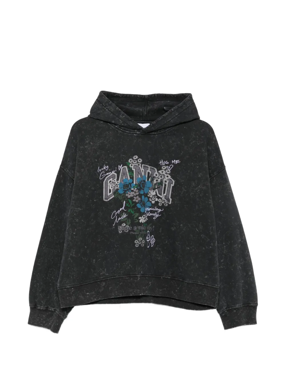 GANNI graphic-print acid-wash hoodie - Grigio