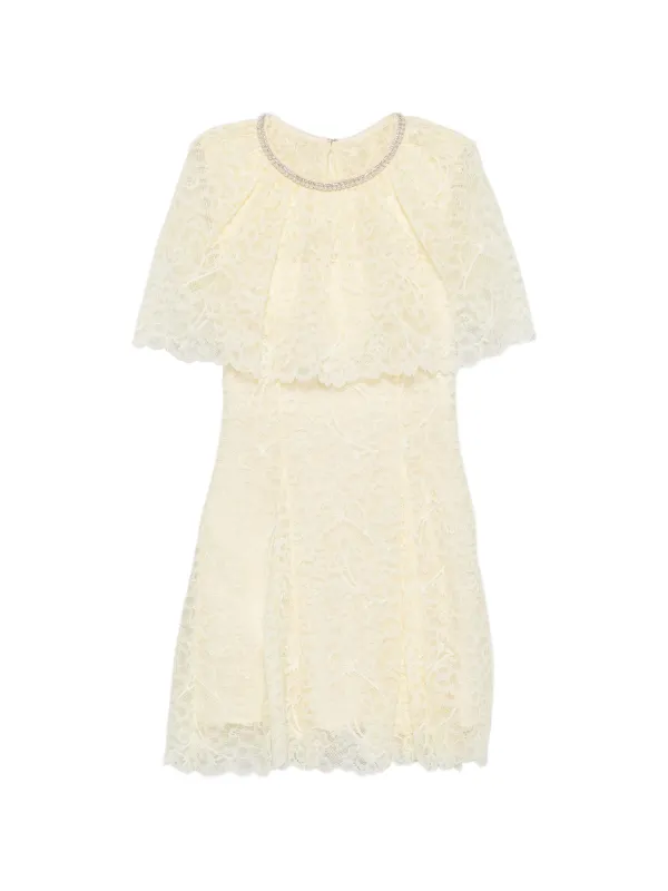 Self-Portrait Lace Cape Mini Dress - Yellow
