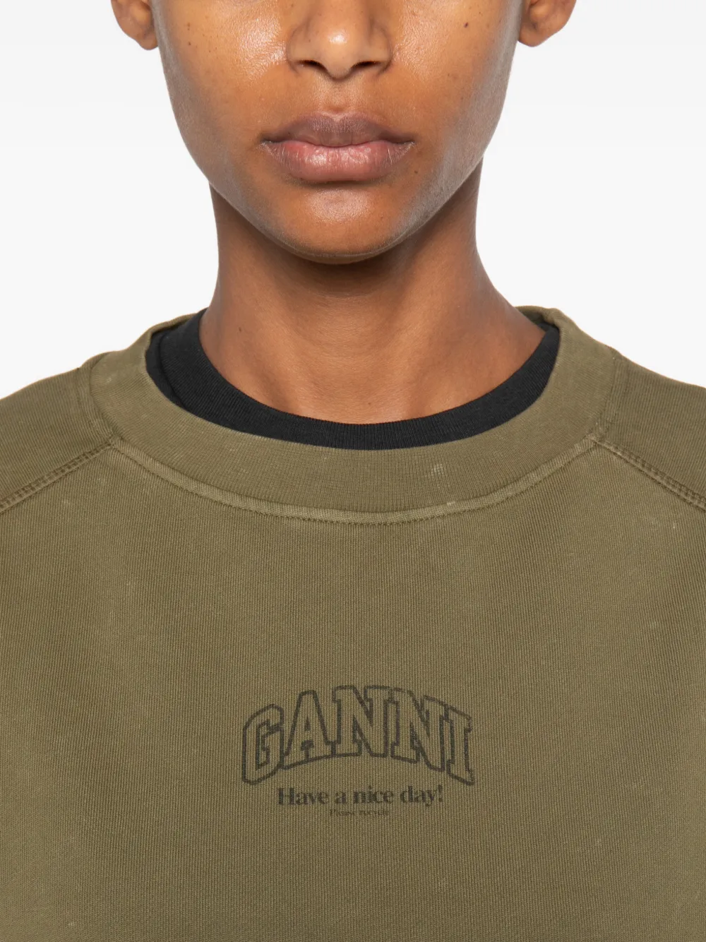 GANNI Sweater met logoprint en raglan mouwen Groen