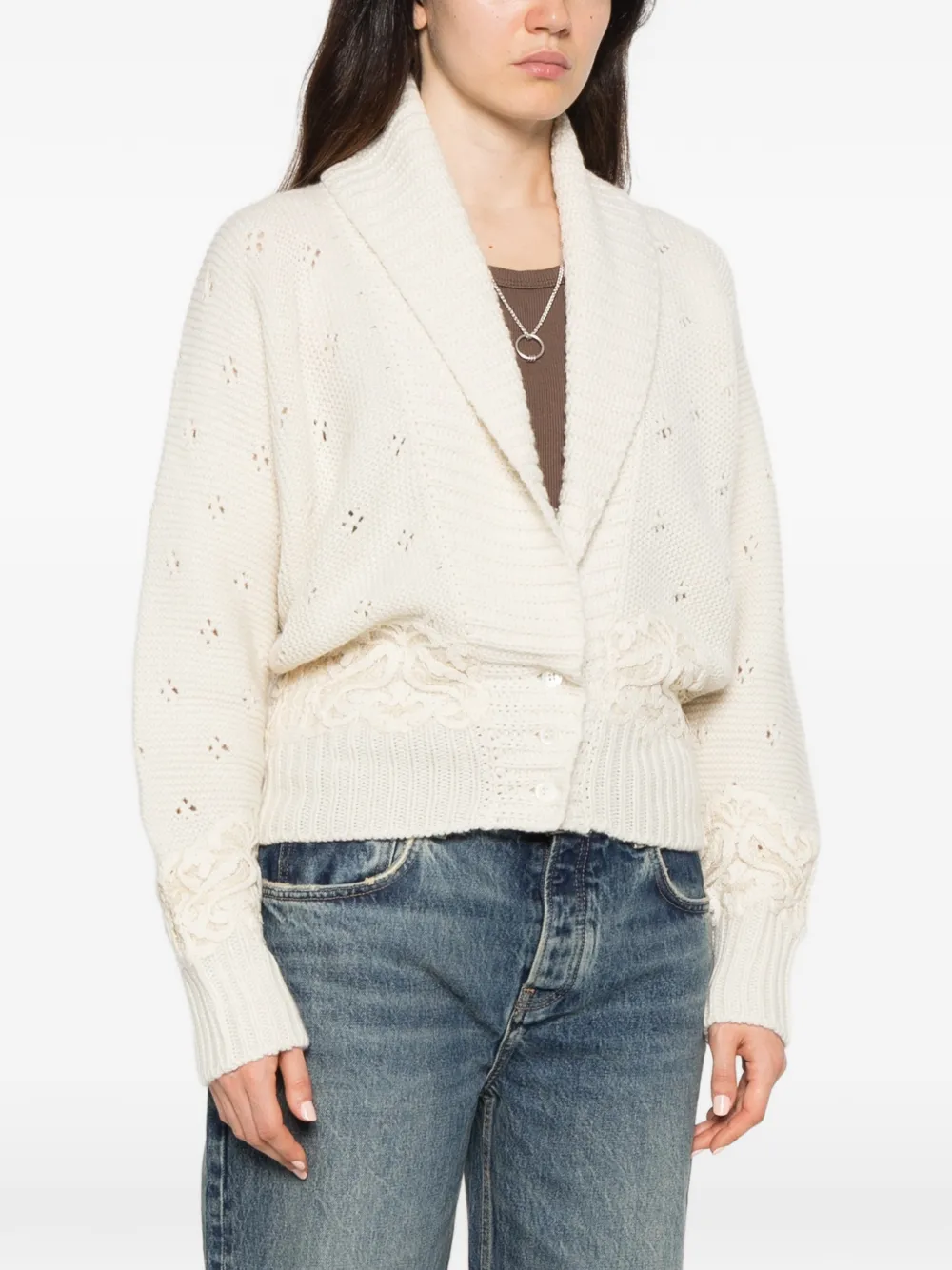 Ermanno Scervino pointelle shawl-collar cardigan Beige
