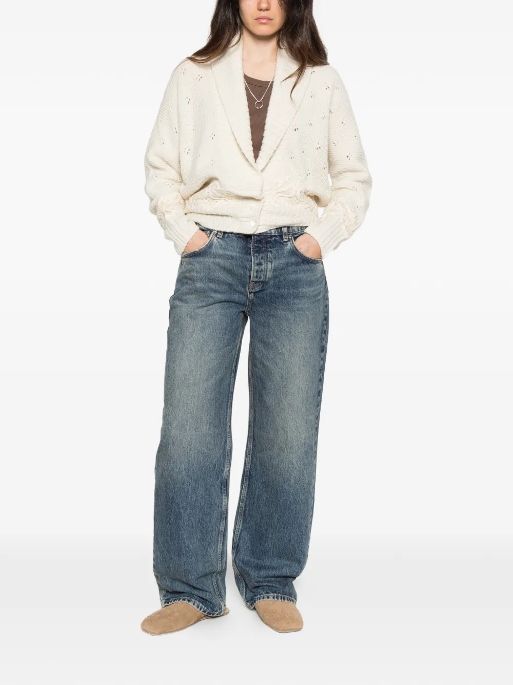 Ermanno Scervino pointelle shawl-collar cardigan Beige
