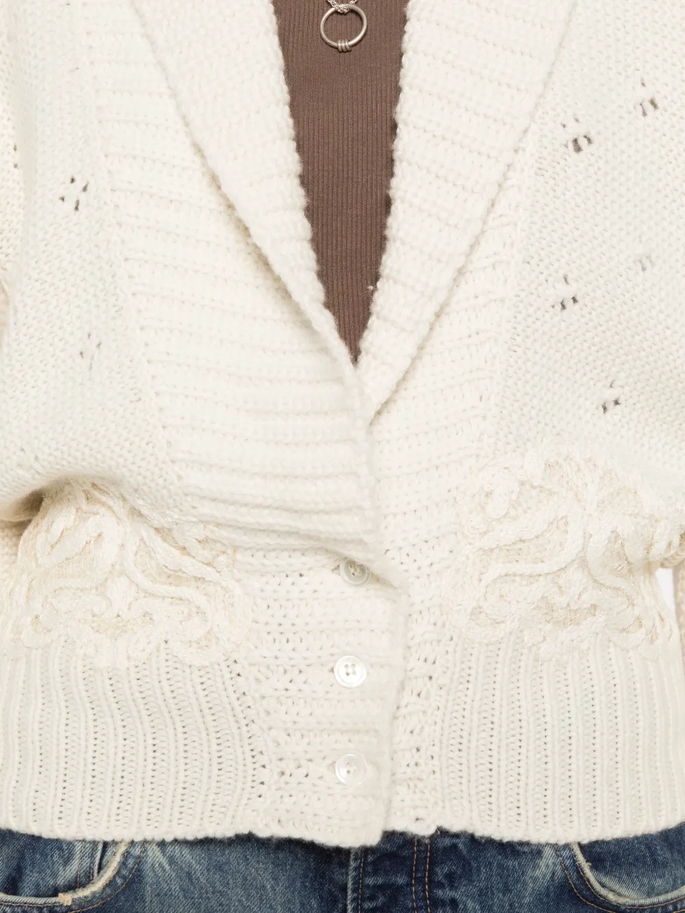 Ermanno Scervino pointelle shawl-collar cardigan Beige