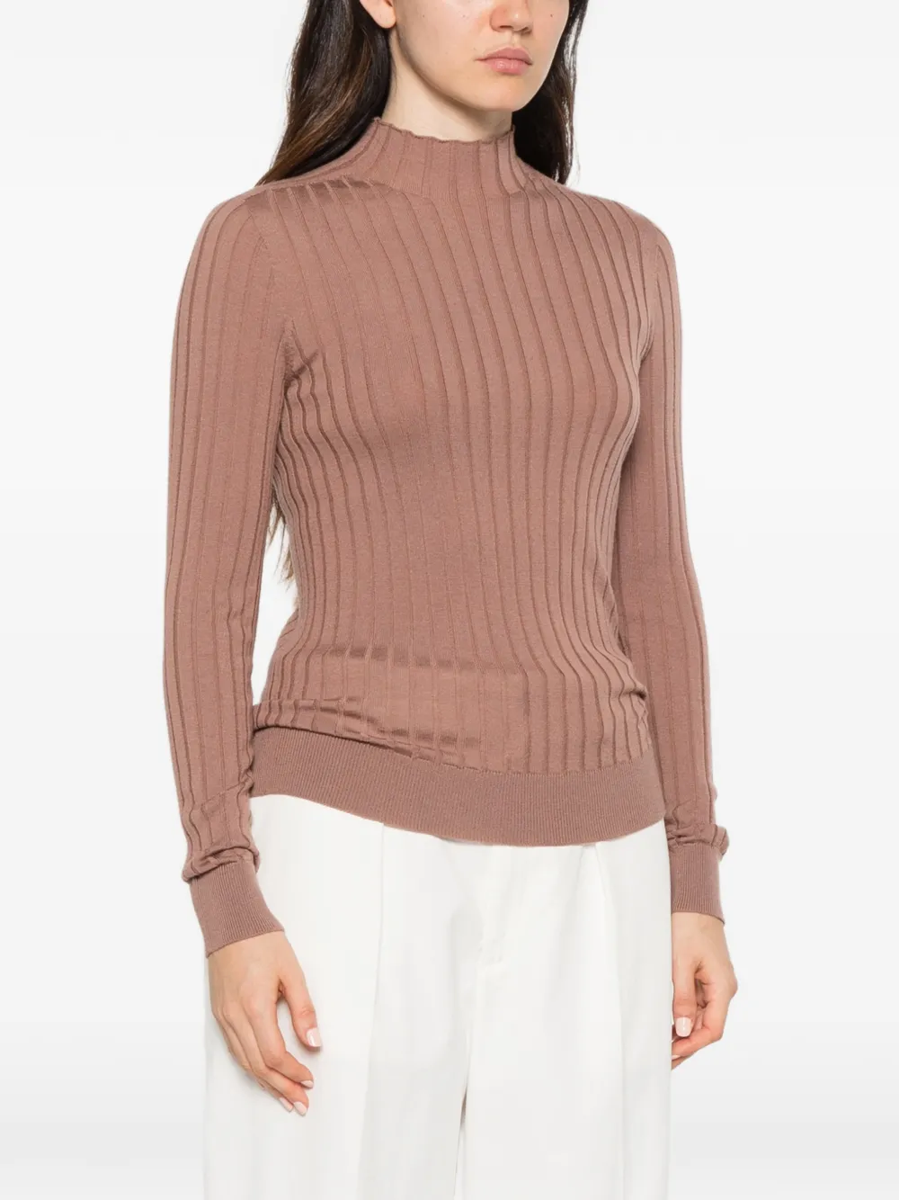 Peserico ribbed-knit mock-neck sweater Roze