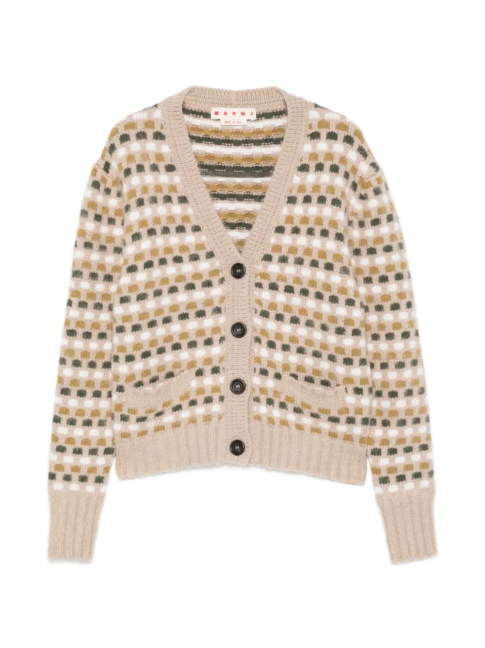 Marni geometric-pattern V-neck cardigan - Nude
