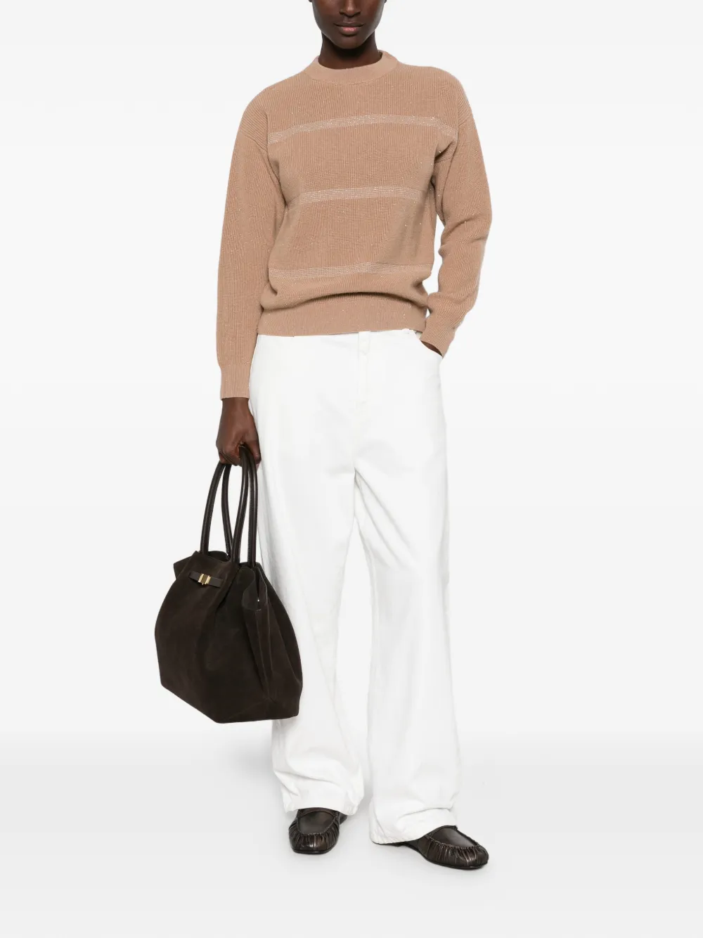 Peserico Ribgebreide gestreepte trui Beige