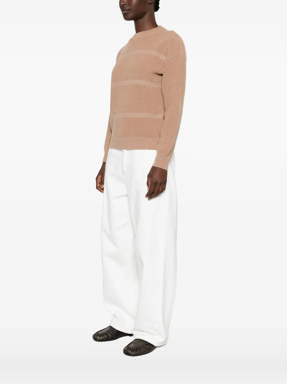 Peserico Ribgebreide gestreepte trui Beige