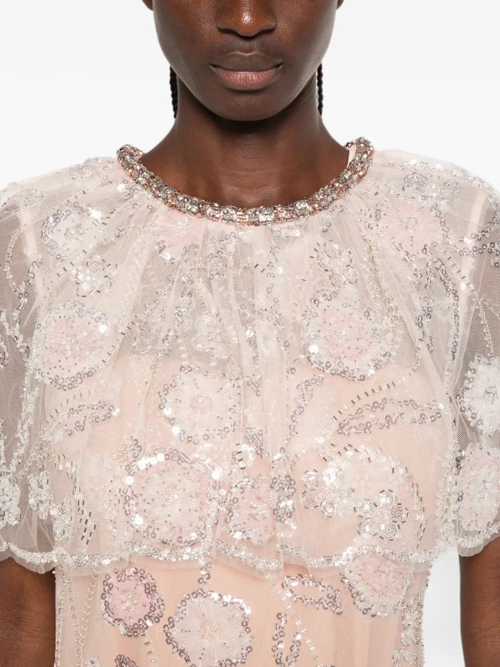 Self-Portrait Maxi-jurk verfraaid met pailletten Roze