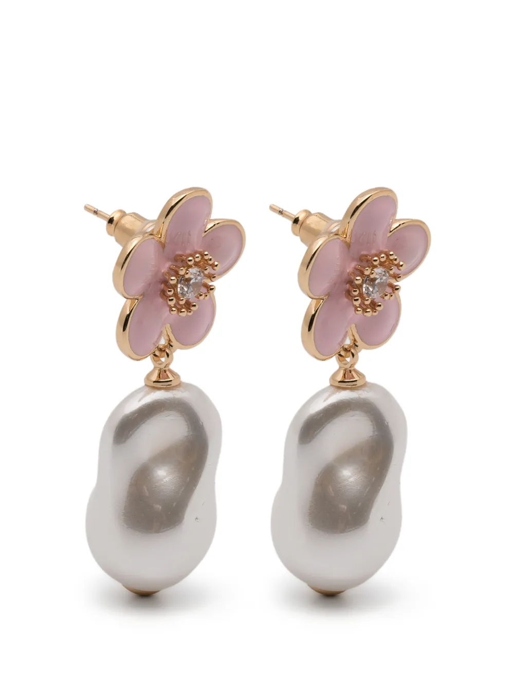 Self-Portrait flower-motif pearl-drop earrings - Oro