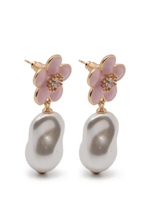 Self-Portrait flower-motif pearl-drop earrings