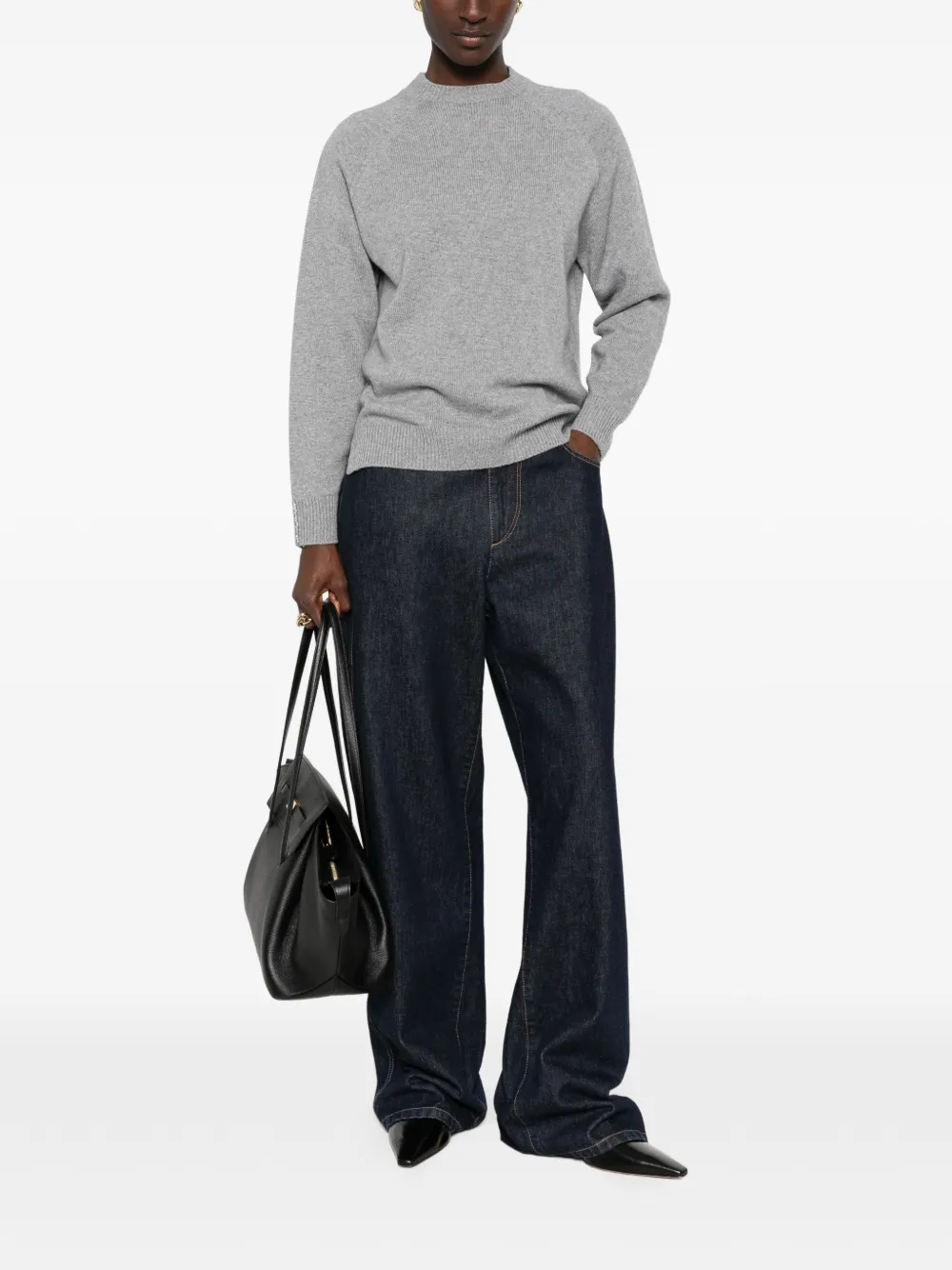 Peserico raglan-sleeve ribbed-trim sweater Grijs