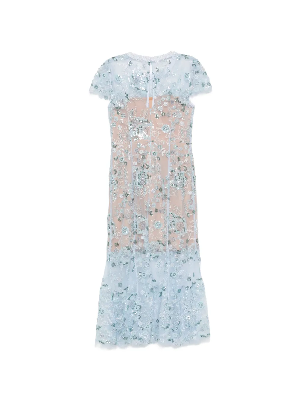 Self-Portrait Midi-jurk verfraaid met pailletten en bloemenkant Blauw