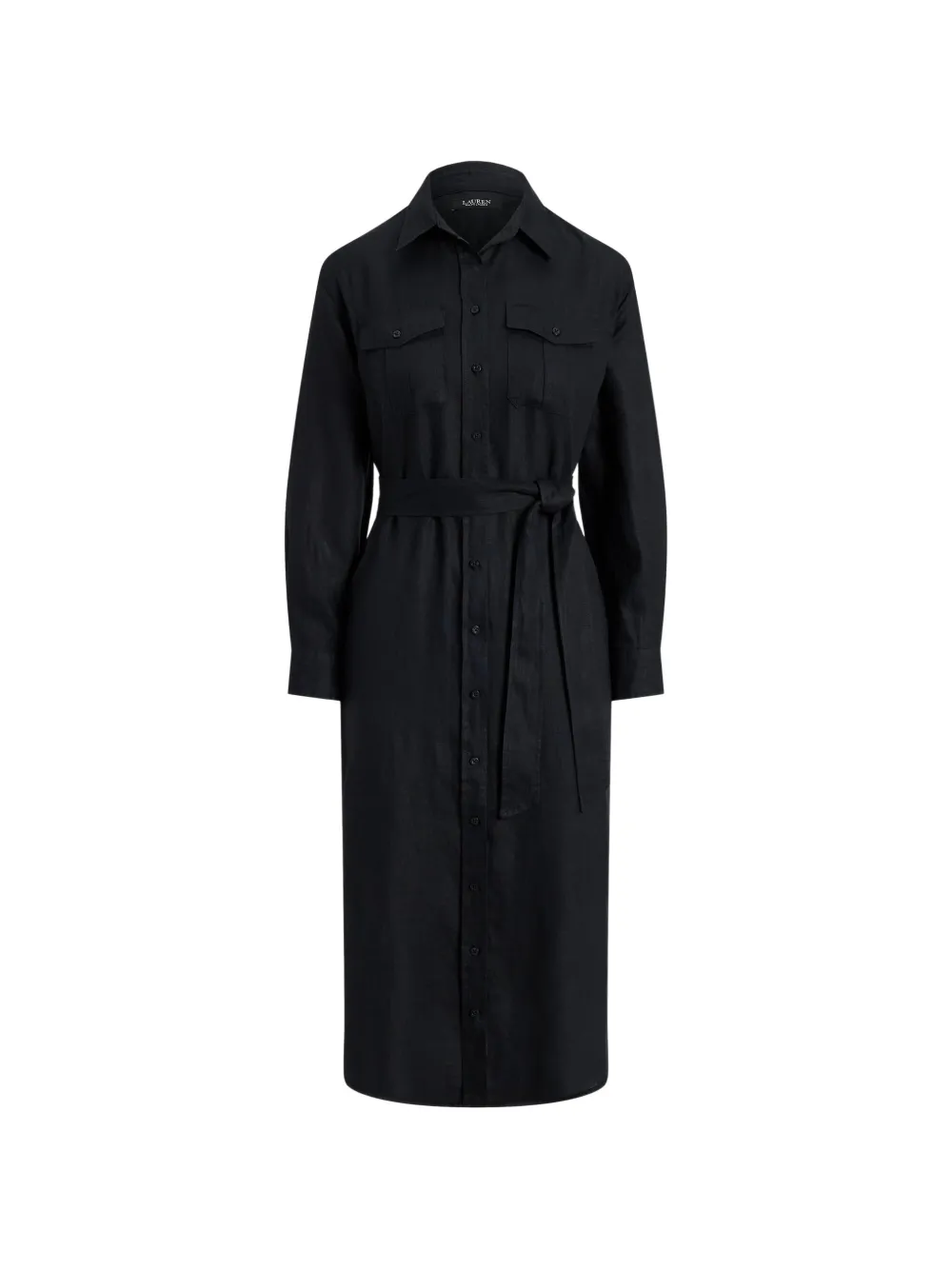 Lauren Ralph Lauren belted patch-pocket midi shirt dress - Nero