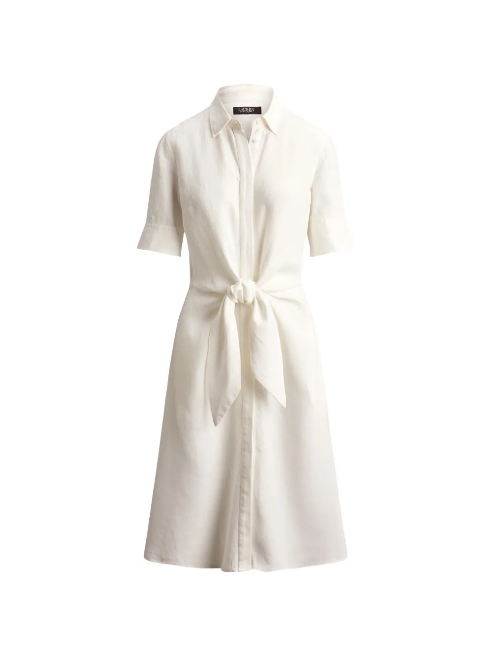 Lauren Ralph Lauren tie-front linen midi shirt dress - Toni neutri