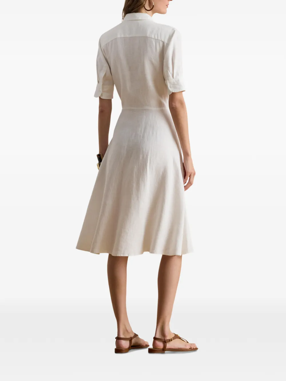 Lauren Ralph Lauren Linnen midi-blousejurk met gestrikte voorkant Beige