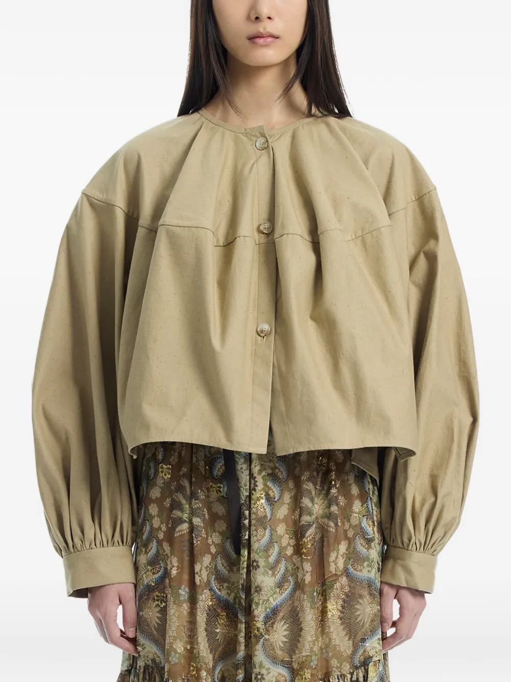INTO THE EAST cropped puff-sleeve coat - Toni neutri
