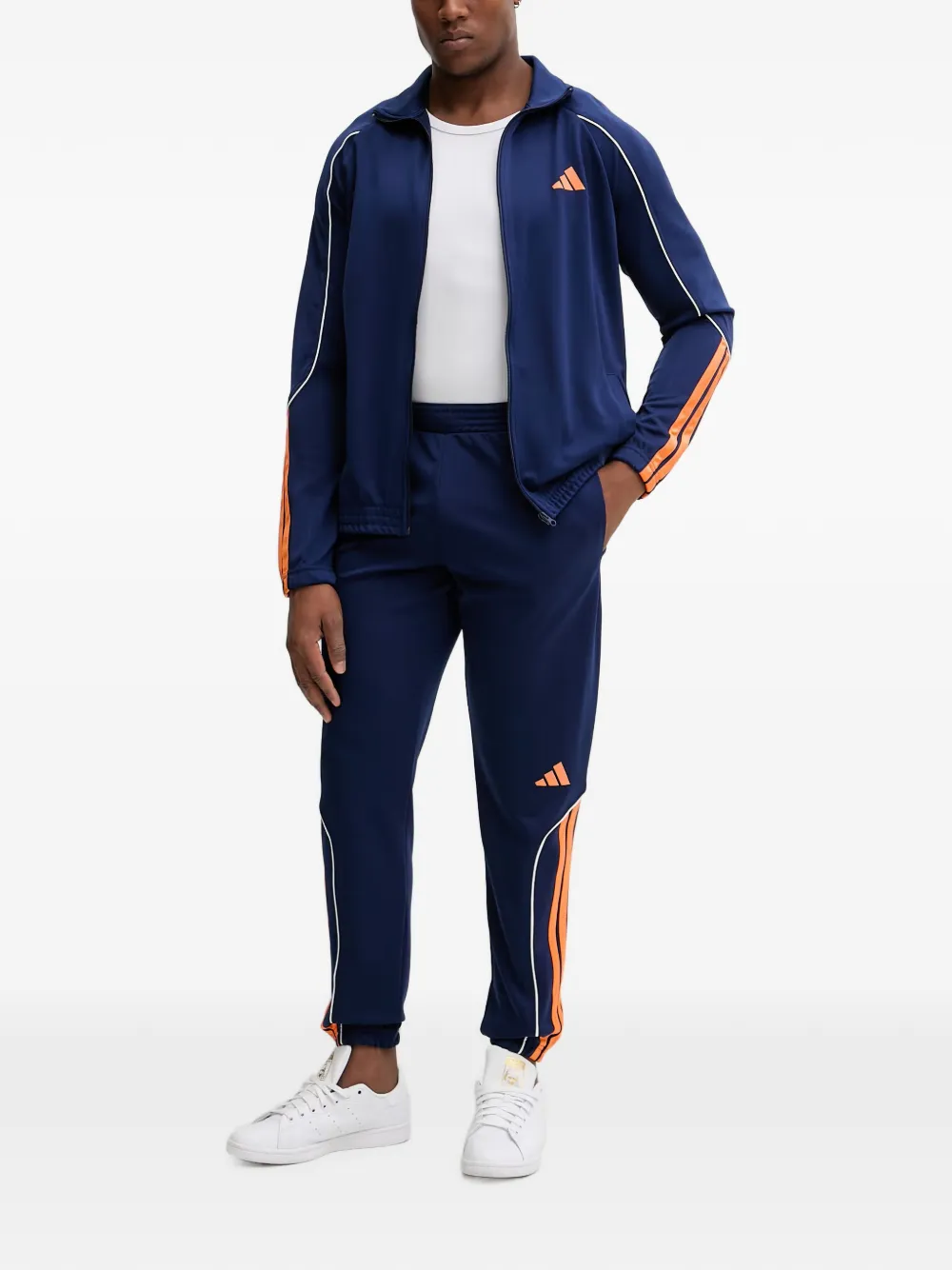 adidas Stadium contrast-piping logo-print zip-up tracksuit Blauw