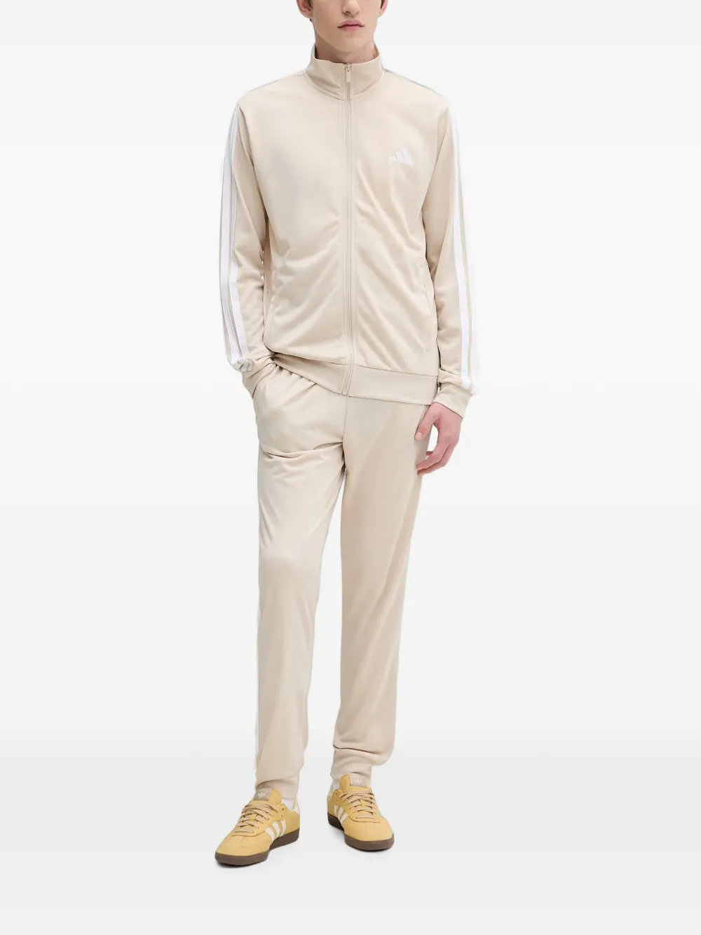 adidas side-stripe zip-up sweater Beige