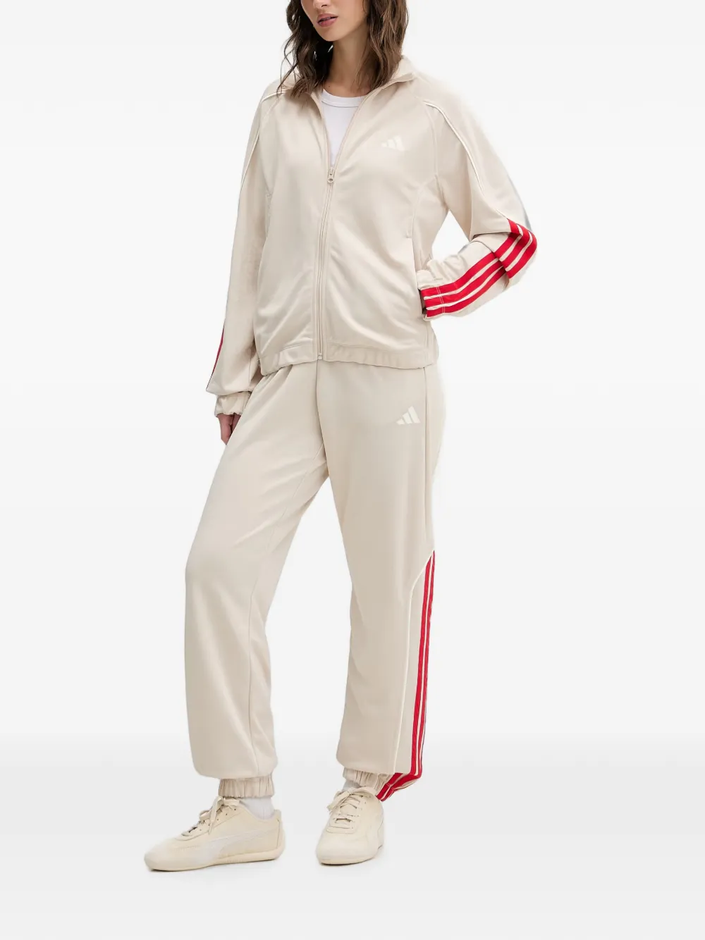 adidas side-stripe zip-up tracksuit - Nude