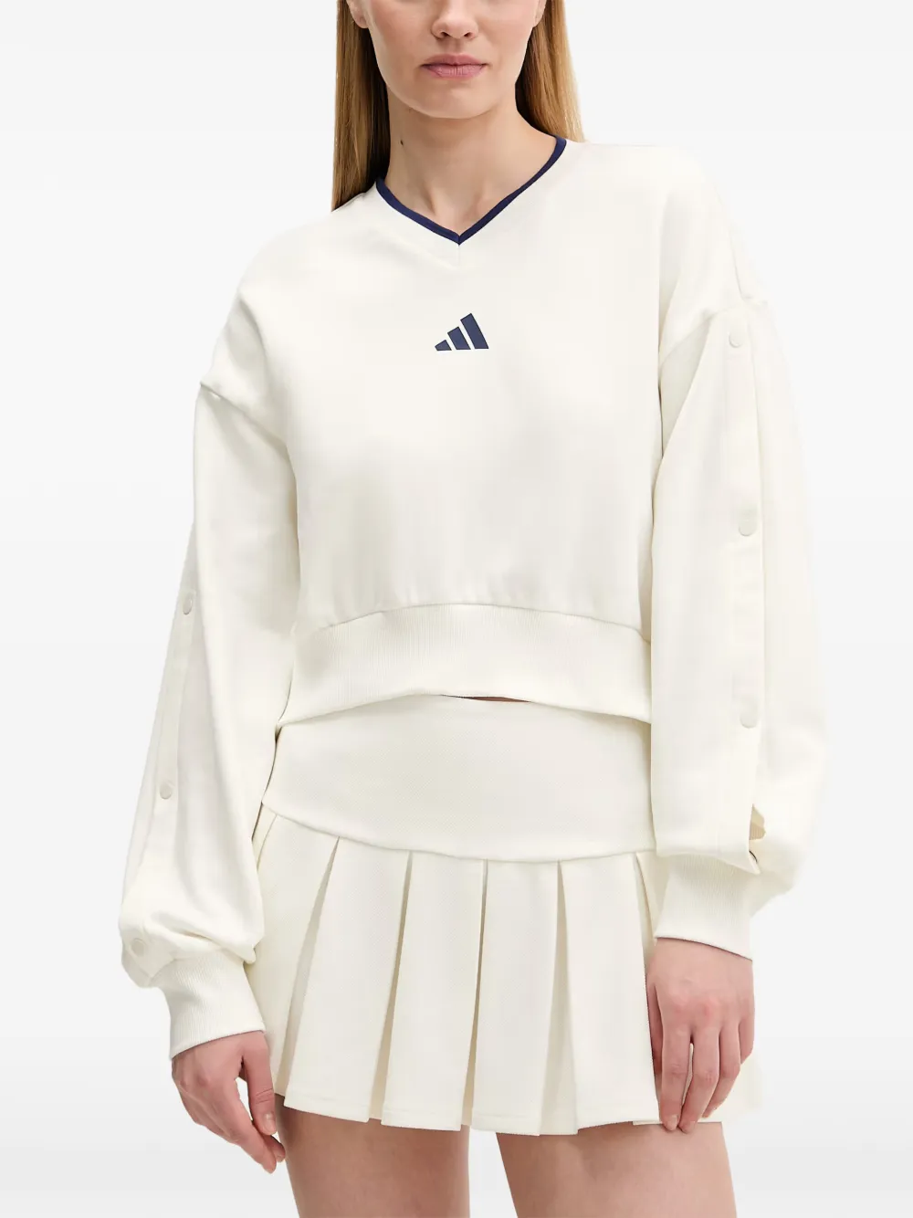 adidas logo-print press-stud sweater - Nude